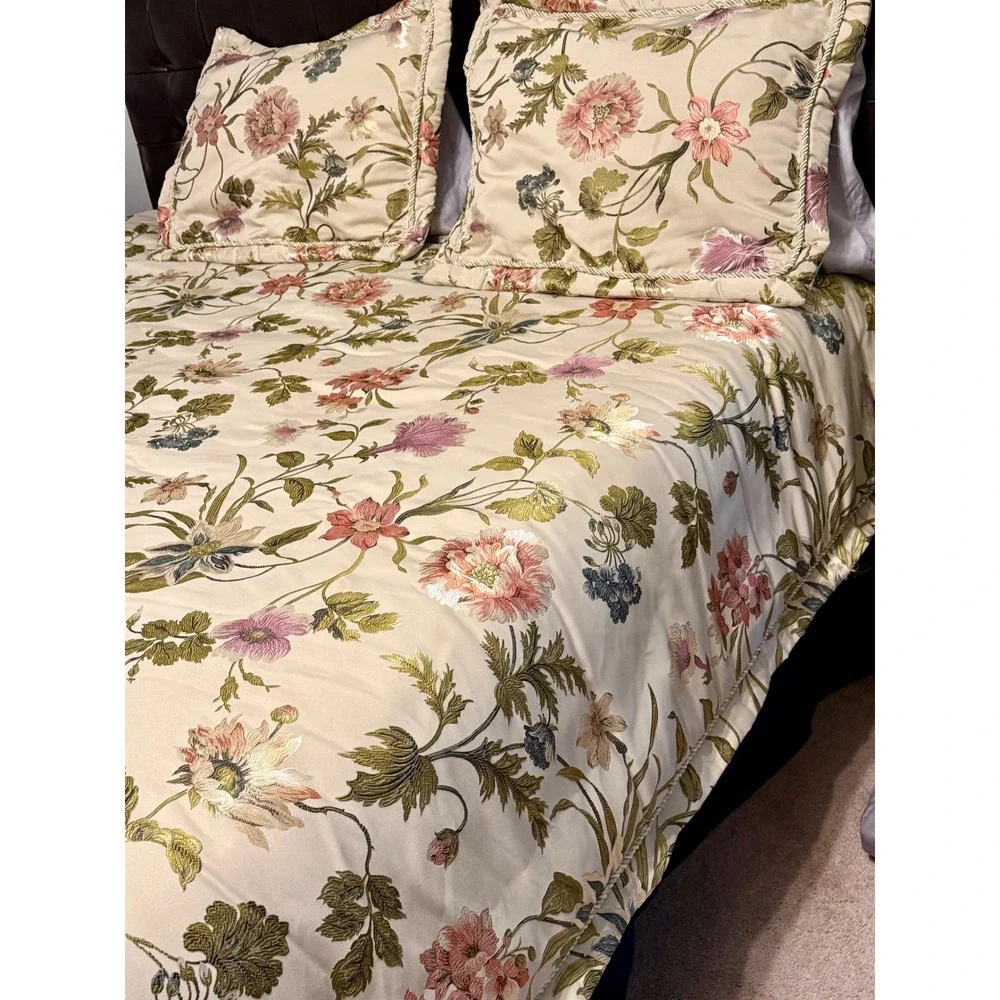 Croscill Queen Floral Daphne Comforter 2Shams Set Champagne Pink Green 3pc NWOT